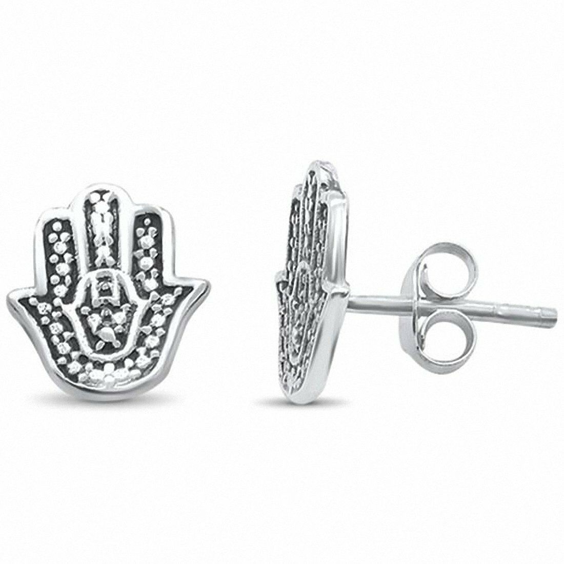 

Hamesh Lucky Hand Hamsa Stud Earrings Plain 925 Sterling Silver Choose Color