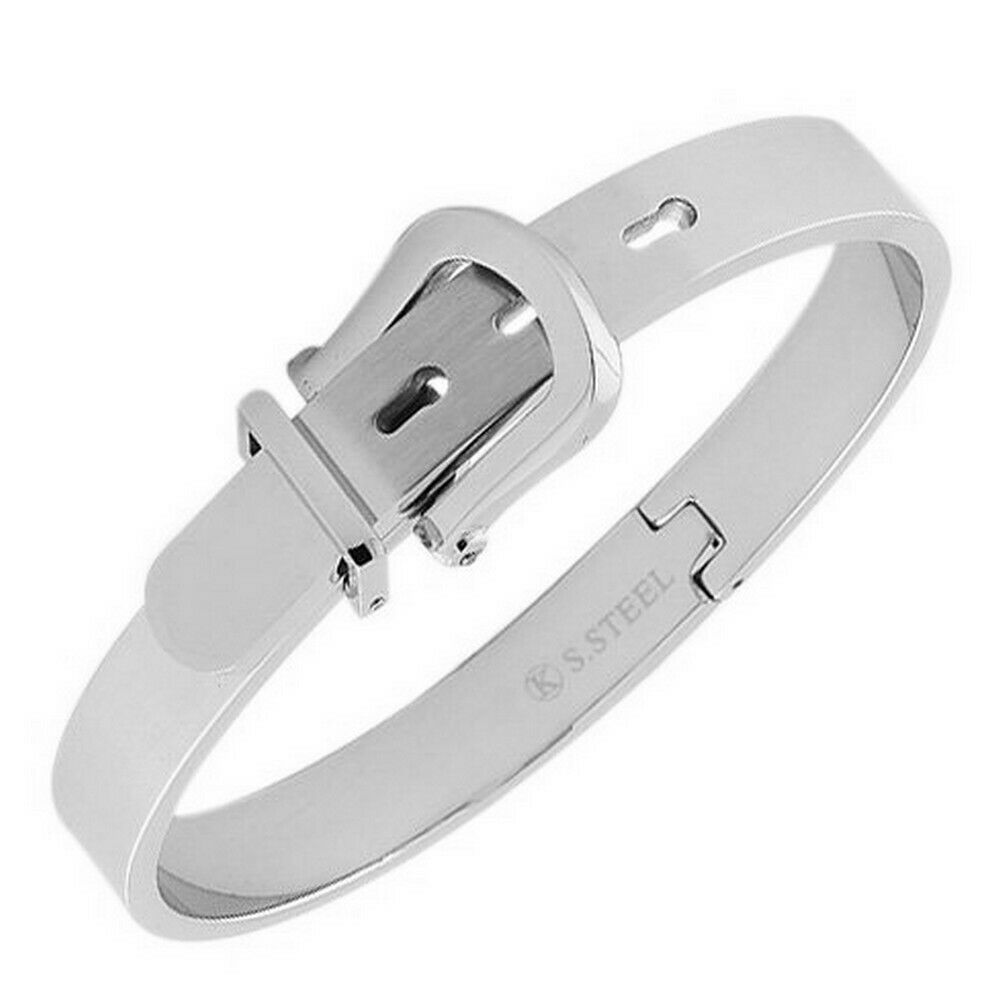

Handcuff Stainless Steel Silver Tone Belt Buckle Womens Adjustable Bracelet