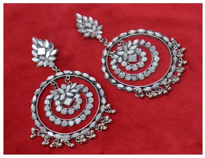 

Happy Stoning Exclusive Large Mirror Chandbali Tribal Boho Earrings for Girls and Women