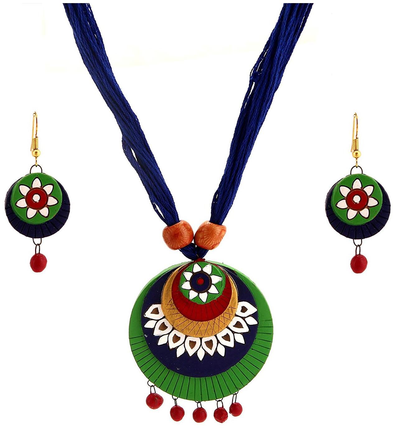

Hawai Necklace Earrings Set Multicolour Terracotta for Women