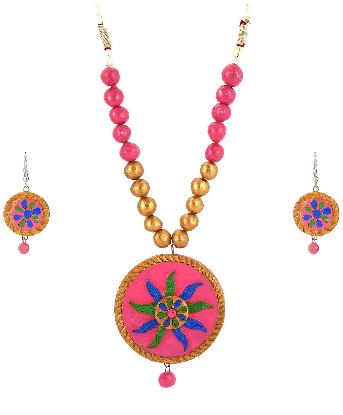 

Hawai Terracotta Clay Art Necklace Set for Women (Purple)