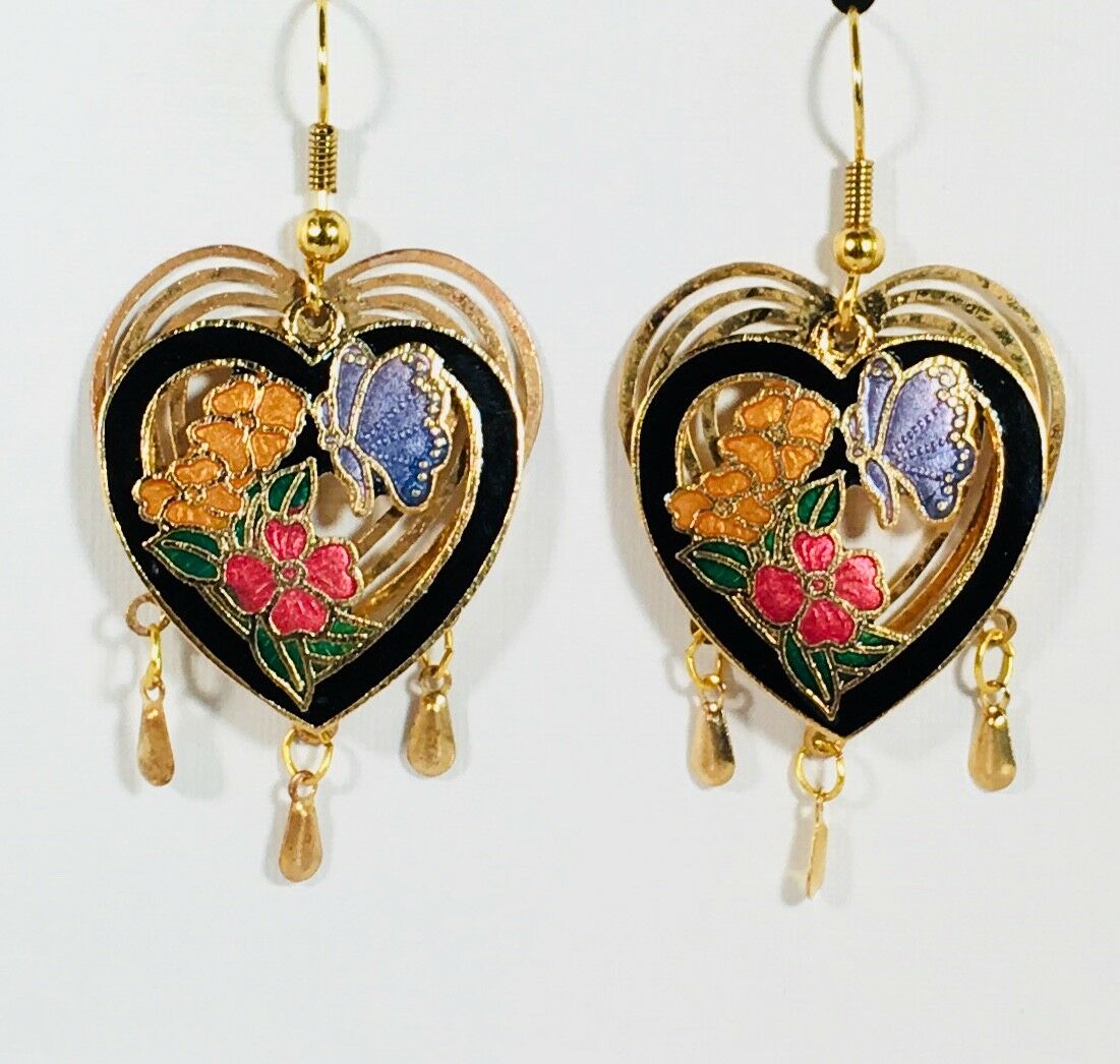 

HEART EARRINGS 3D Dangle Drop blue red white black Gold Plate Factory Prices