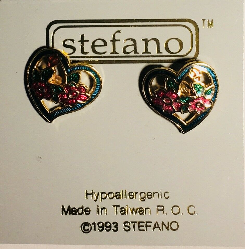 

HEART Post Earrings Stefano Vintage new Cloisonne Gold Plate Factory Prices