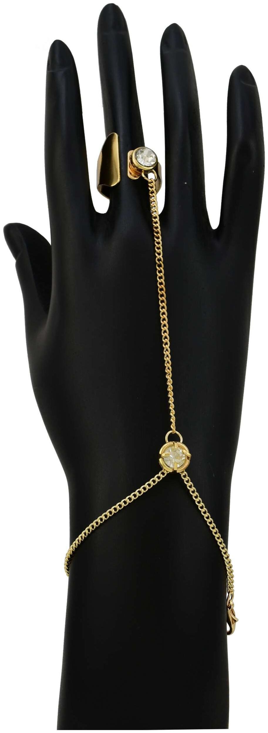 

High Trendz Designer Gold Tone Link Chain Adjustable Ring Bracelet Studded With A Stud For Women And Girls