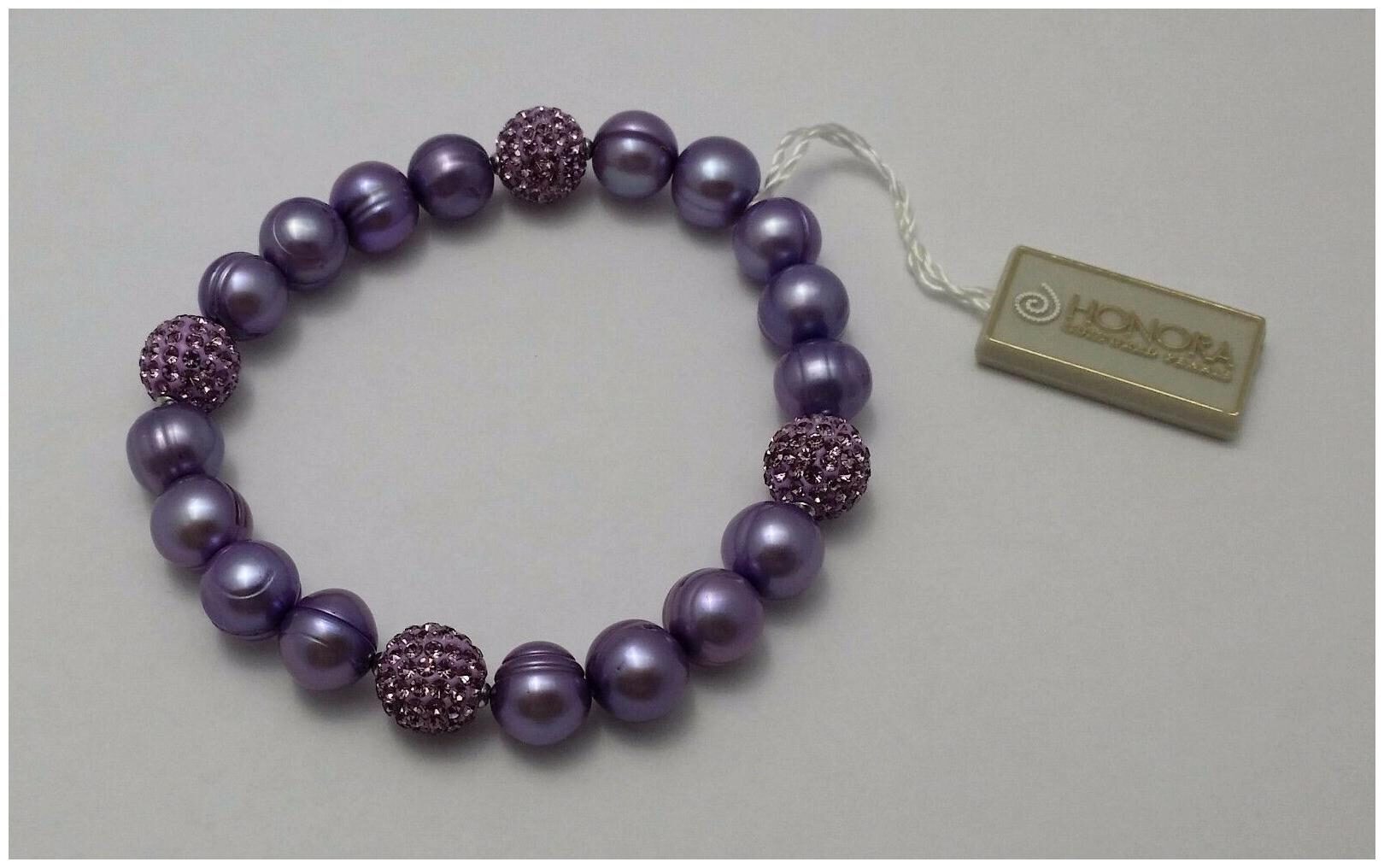 

Honora Freshwater Cultured Violet Purple Pearl Crystals Stretch Bracelet Bridal
