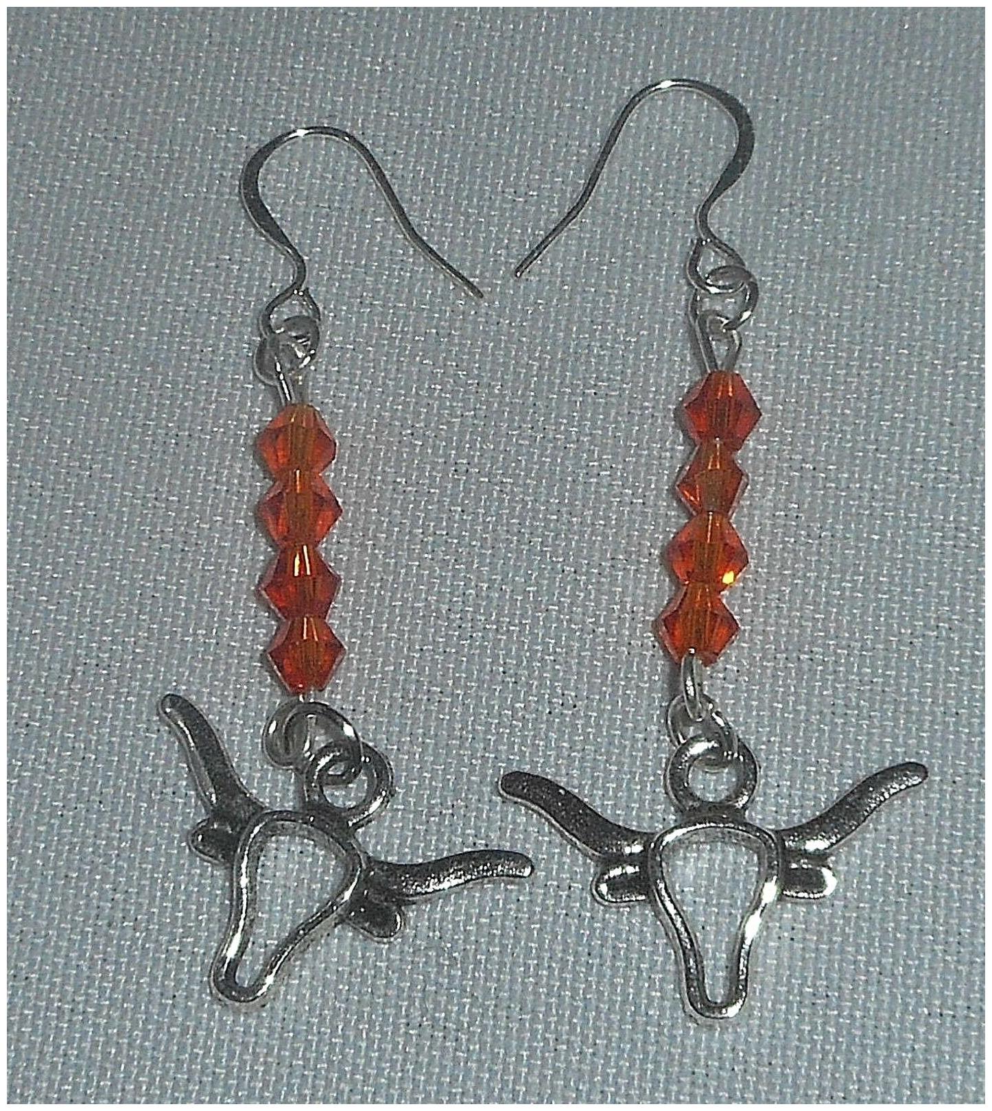 

Hook em Horns University of Texas UT LONGHORN Charm Crystals Dangle Earrings