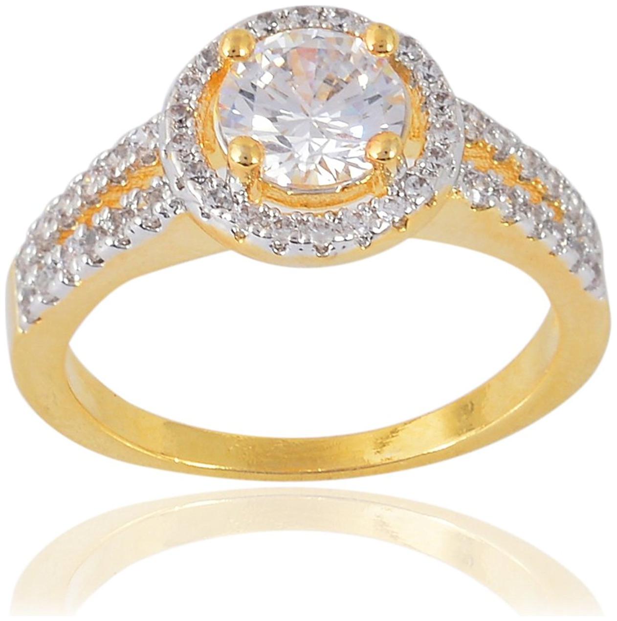 

Imittire Classic Cubic Zirconia Designer Two Tone Gold Plated Solitaire Ring for Her Girls Women Girlfriend Wife