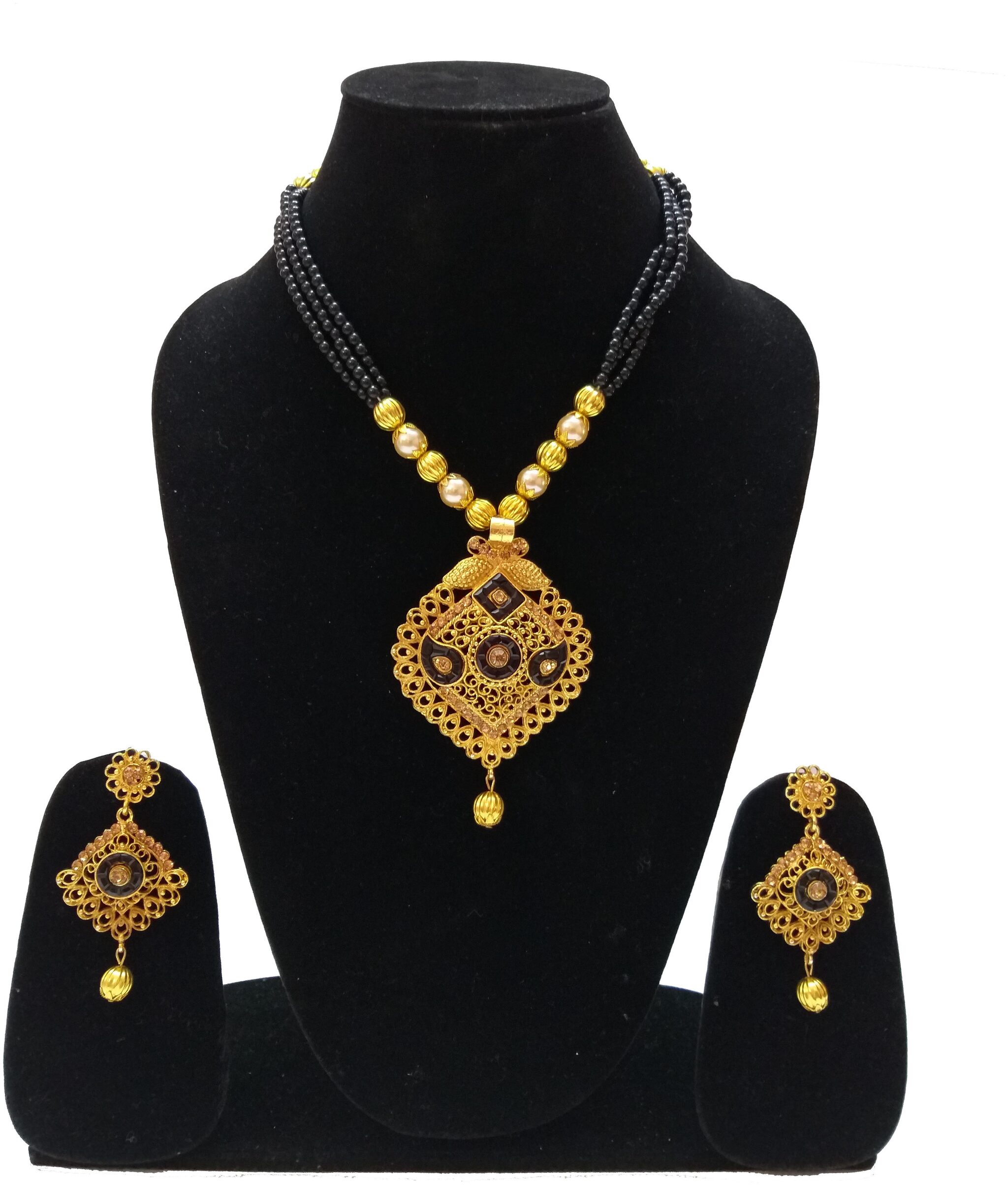 

Infinite Creations Party Wear Long Necklace With Gold Plated Long Earrings
