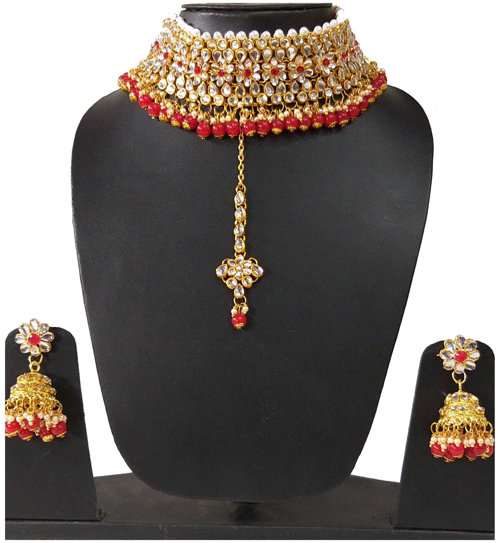 

Infinite Creations Party Wear Beautiful Heavy Choker With Long Earrings Maang Tika
