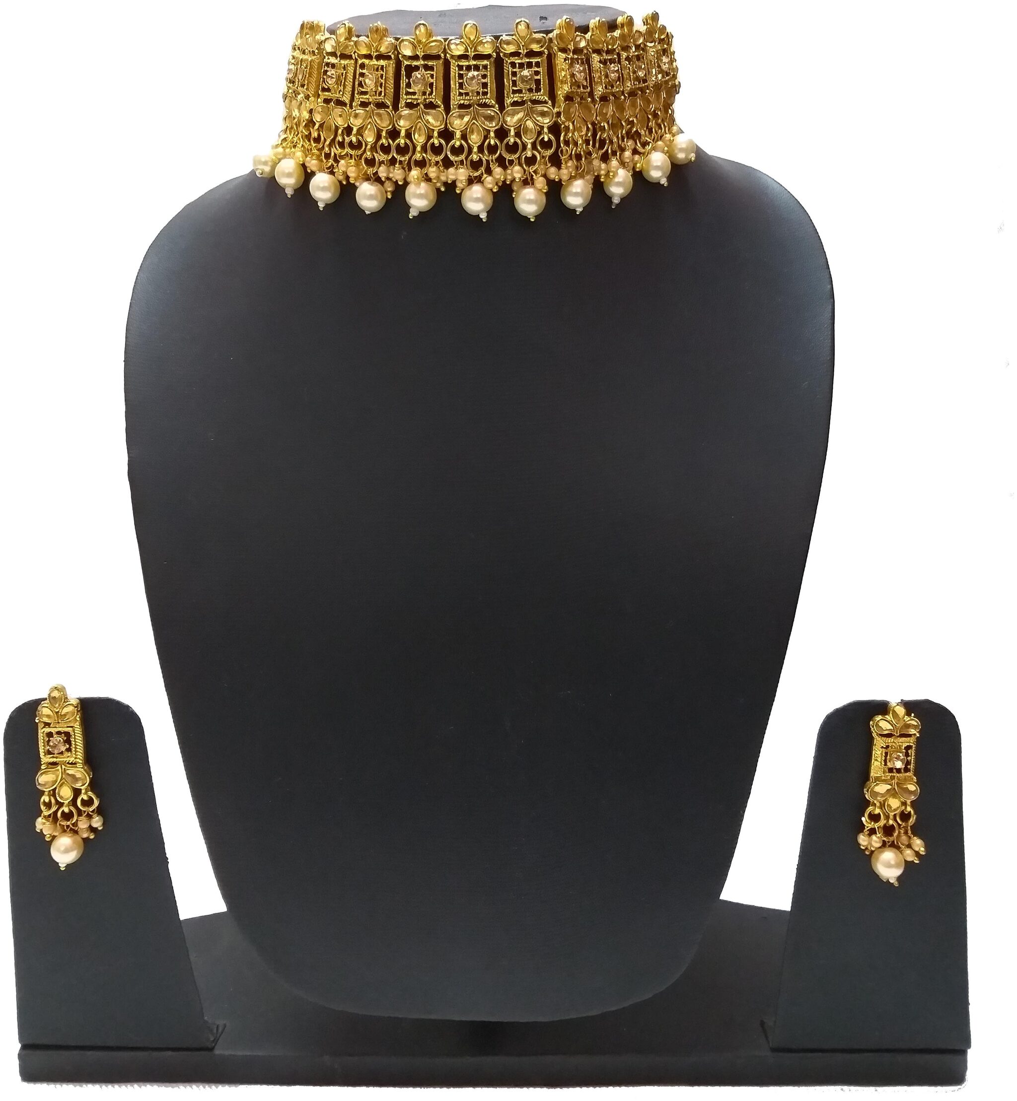 

Infinite Creations Party Wear Kundan Pearl Necklace With Earrings Maang Tika