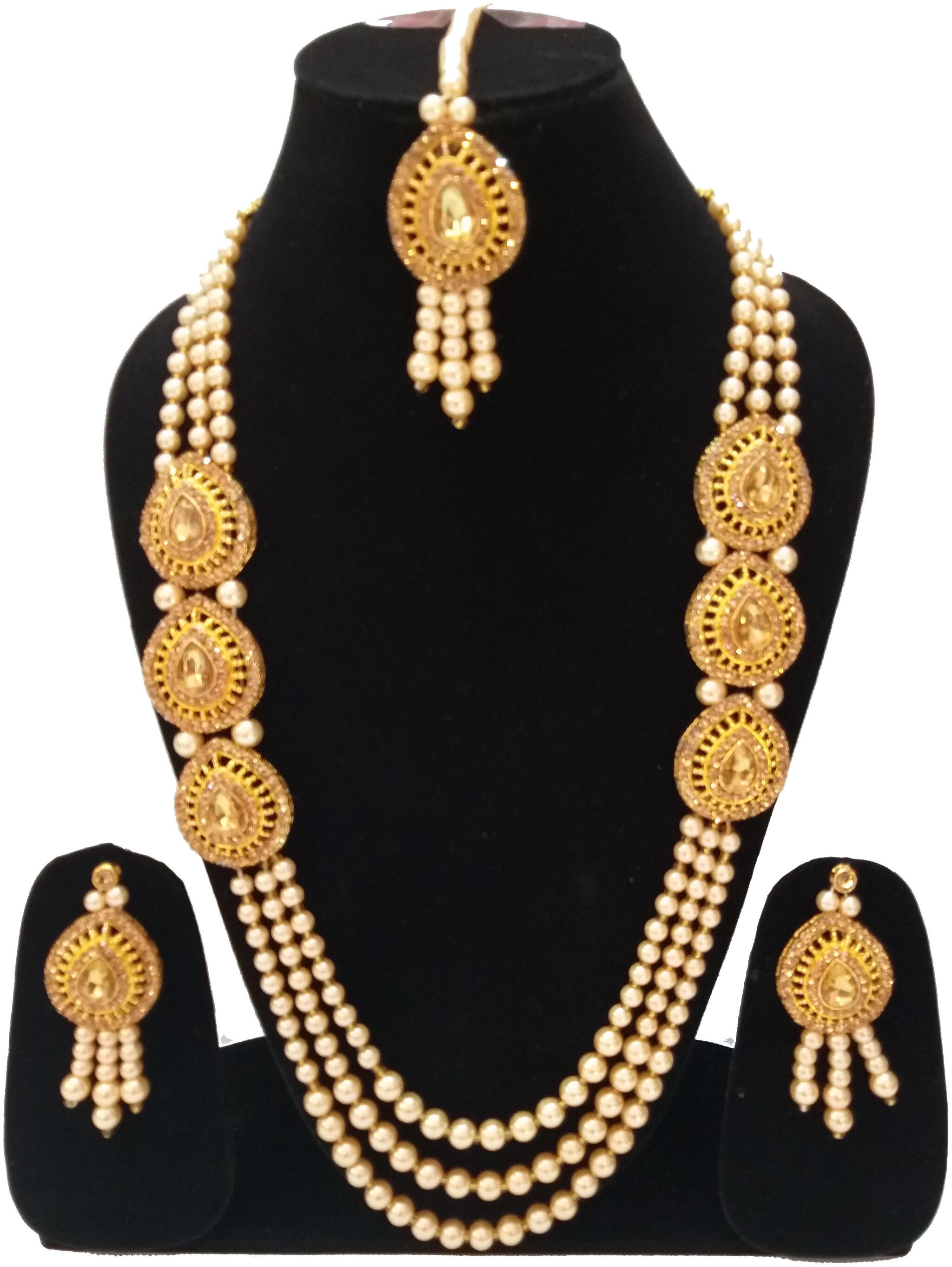 

Infinite Creations Designer Party Wear Long Necklace With Beautiful Long Earrings And Maang Tika