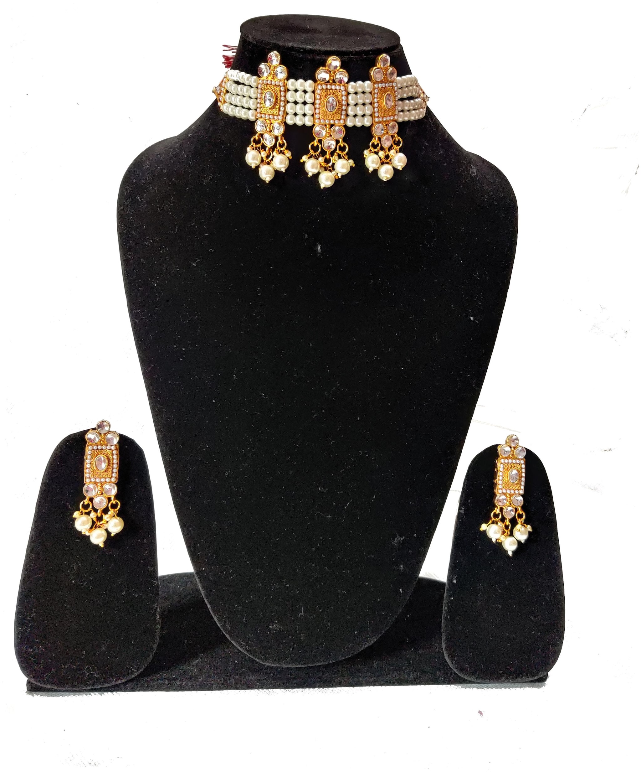 

Infinite Creations Designer Party Wear Pearl Kundan Necklace With Earrings