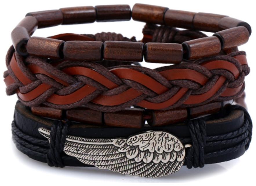 

(J166) Fashion for sure Simple retro crochet cowhide bracelet alloy wing leather bracelet multilayer suit