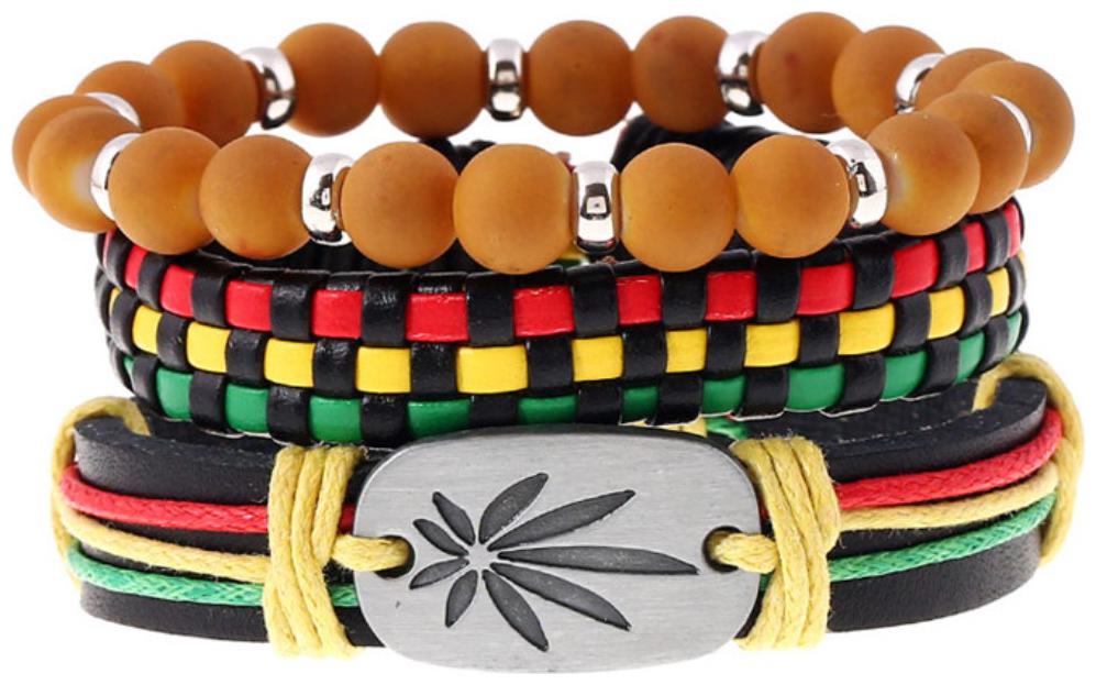 

(J180) Colorful Jamaican Reggae Braided Leather Bracelet