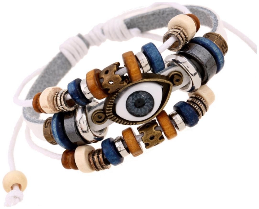 

(J185) India Jewelry Wholesale Retro Beaded Eyes Leather Bracelet