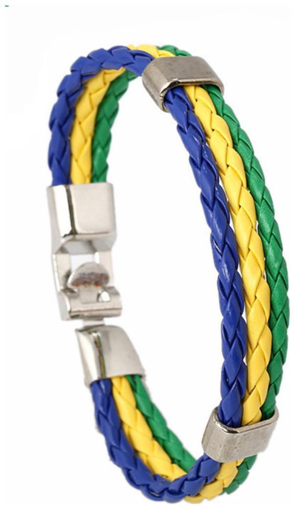 

(J188) Brazil 2016 World Cup National Flags Sports 3 Strands Rope Braided Surfer Leather Bracelets