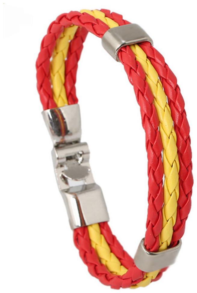 

(J190) Spain 2016 World Cup National Flags Sports 3 Strands Rope Braided Surfer Leather Bracelets