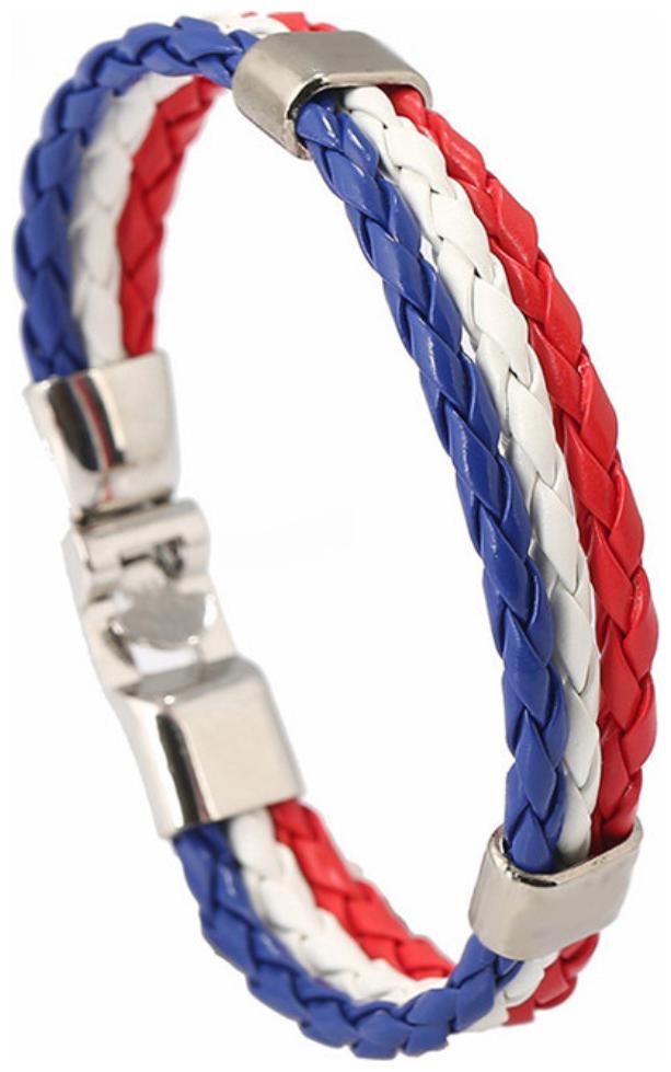 

(J191) France 2016 World Cup National Flags Sports 3 Strands Rope Braided Surfer Leather Bracelets