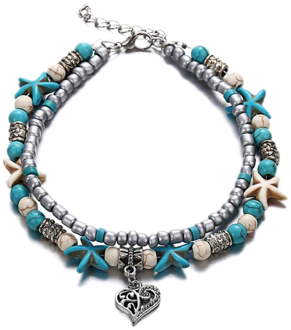 

(J212) Fashion for sure Double - Chain Conch Starfish mizhu Yoga Beach Elephant Pendant Foot Chain and Hand Bracelet