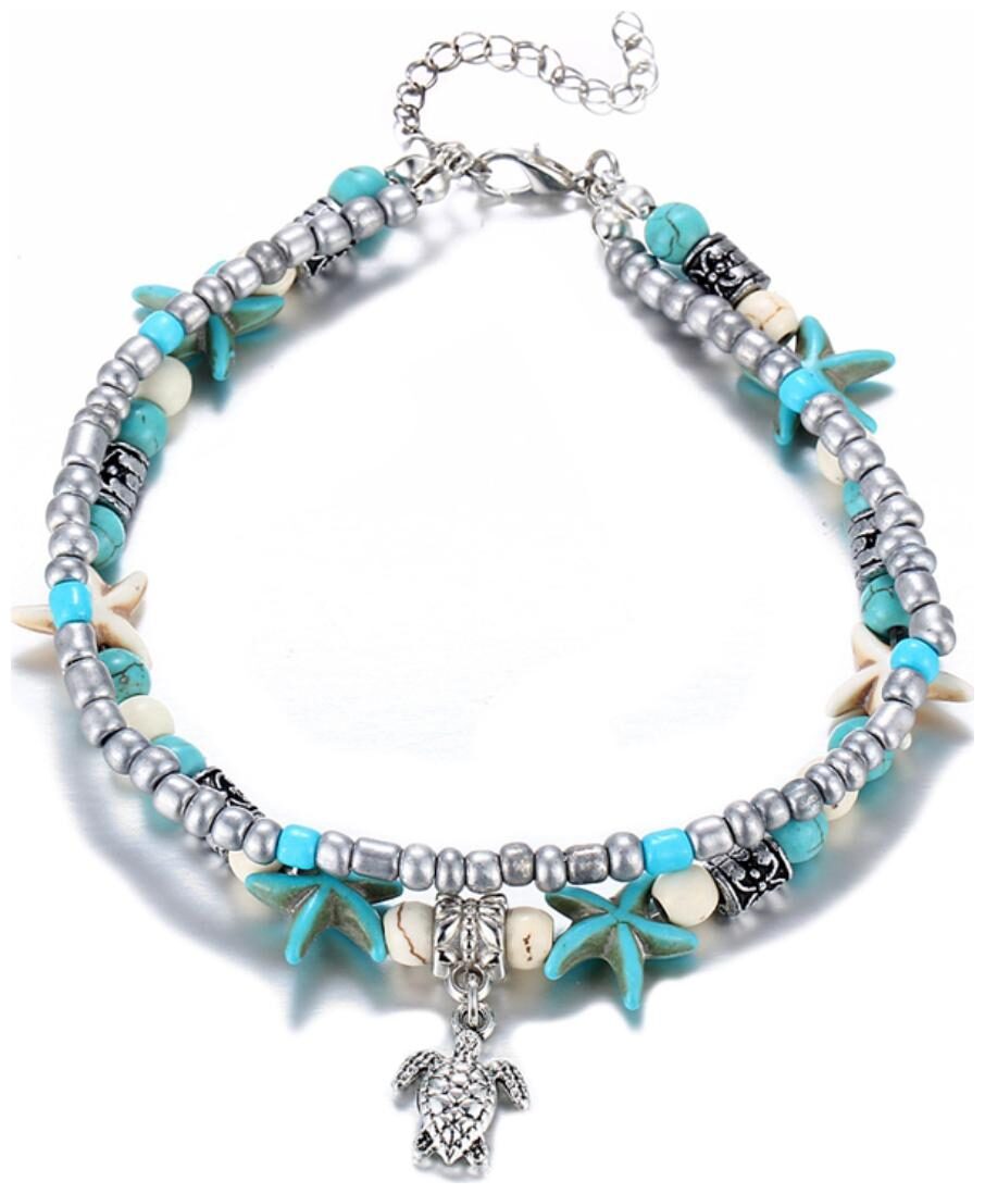 

(J215) Fashion for sure Double - Chain Conch Starfish mizhu Yoga Beach Turtle Pendant Foot Chain and Hand Bracelet