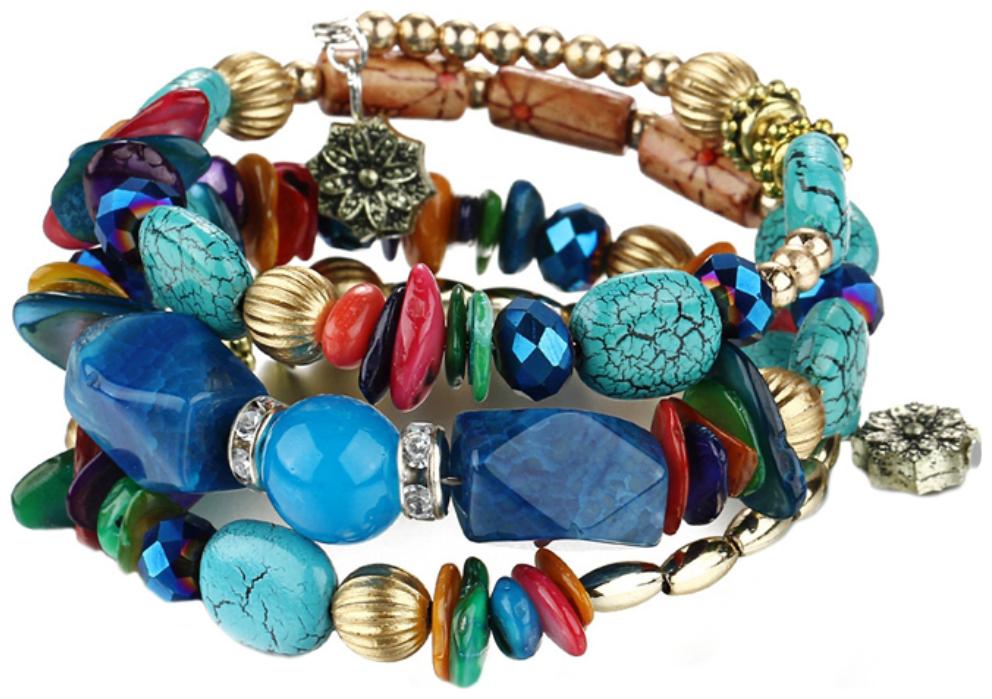 

(J216) Imitation Natural Stone Turquoise Agate String Beads Multi-Layer Winding Bracelet