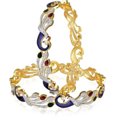 

JDX American Diamond Blue Bangles Set for Women and Girls 2 4