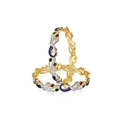 

JDX American Diamond Blue Bangles Set for Women and Girls 2 4
