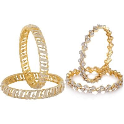 

JDX American Diamond Gold Plated Bangles Set for Girls and Women 2 6