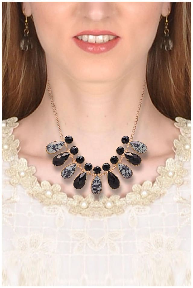 JDX Black Crystal Morden Necklace for Women and Girls