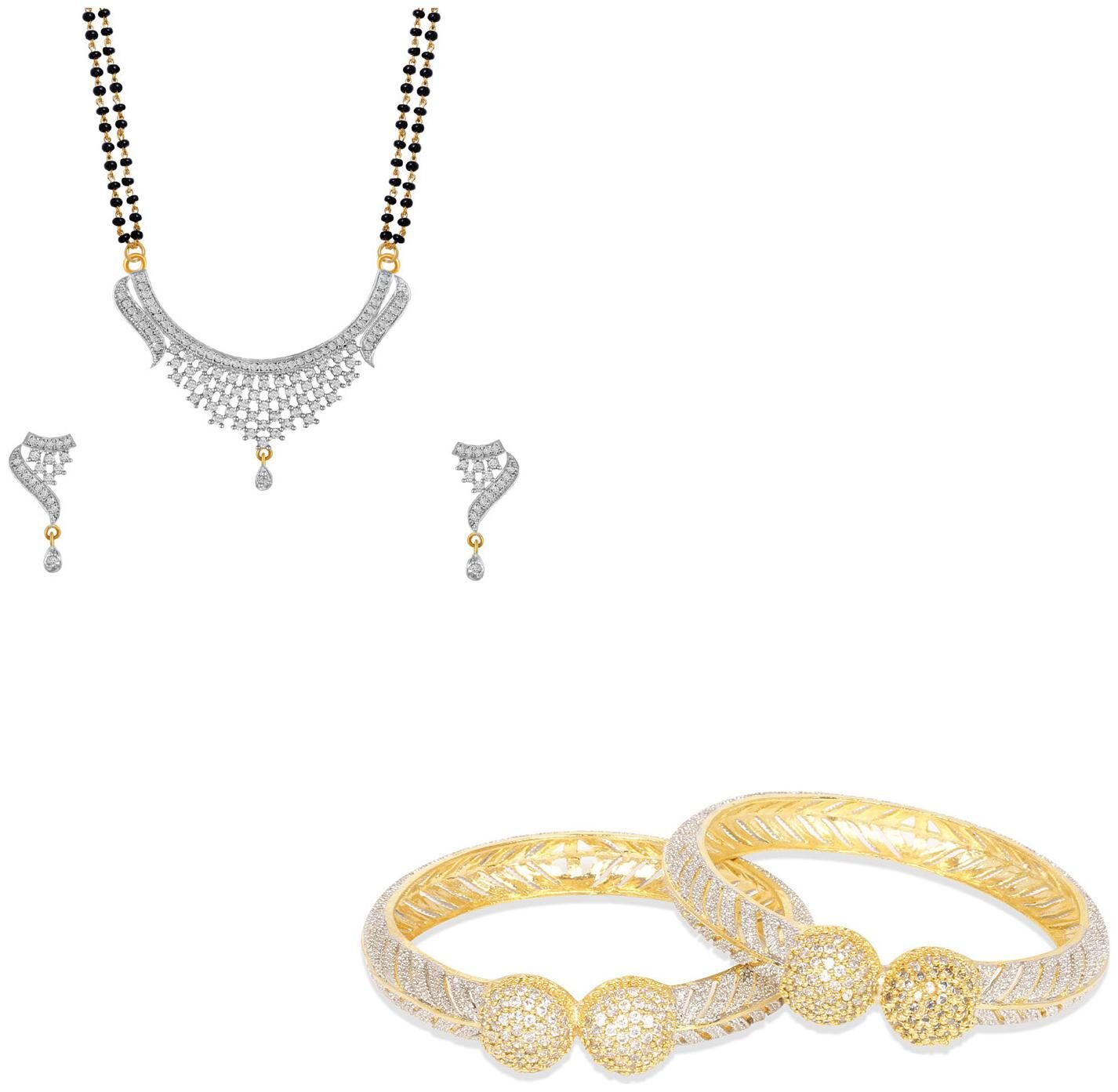

JDX Gold Plated American Diamond Bangle With Necklace Set For Girl women