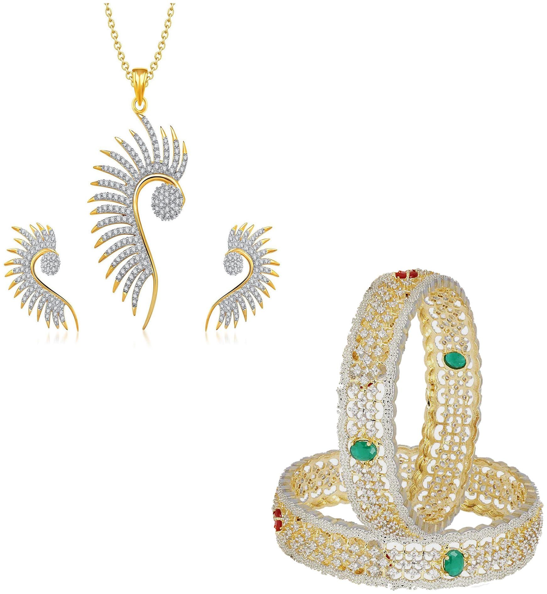 

JDX Gold Plated American Diamond Bangle With Necklace Set For Girl women