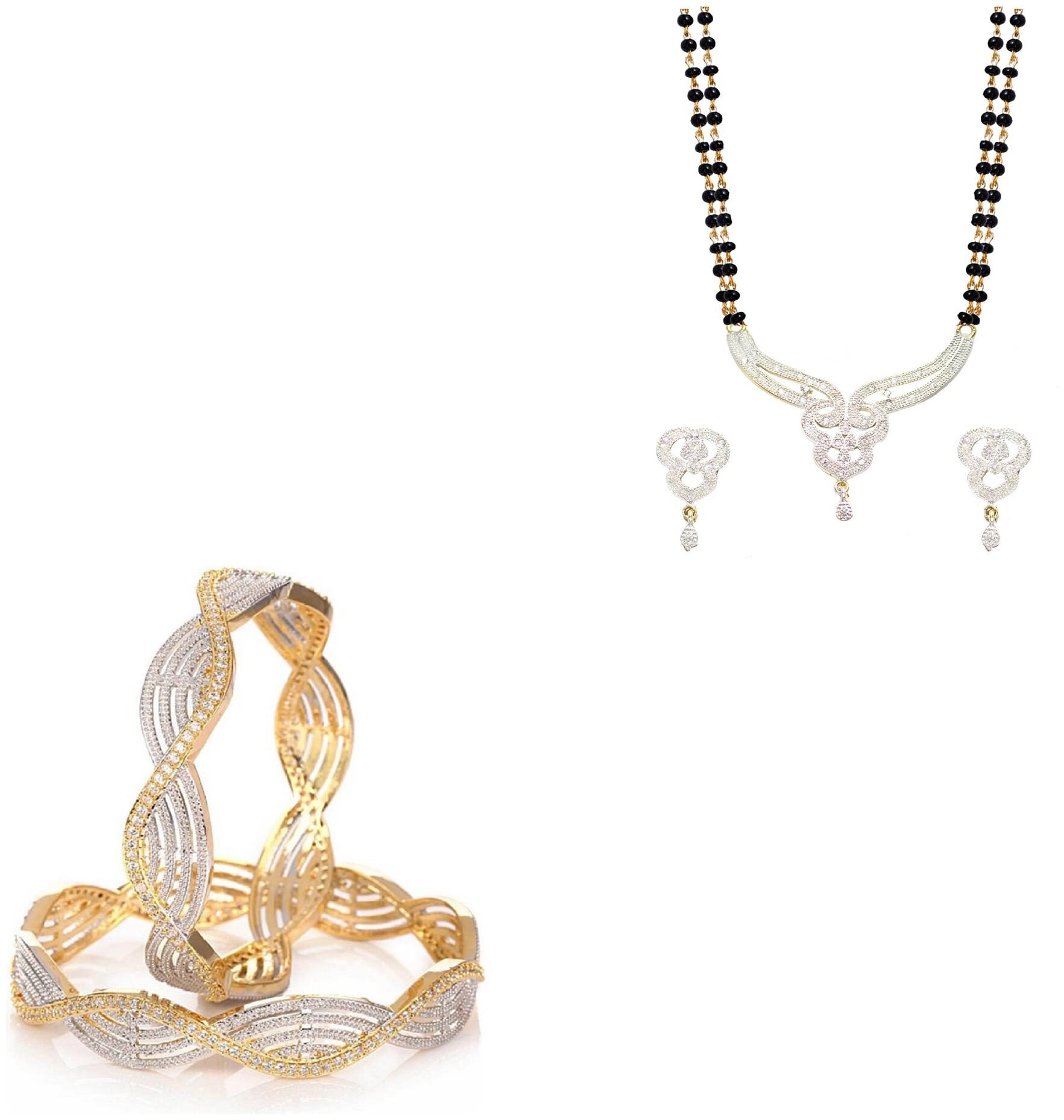 

JDX Gold Plated American Diamond Bangle With Necklace Set For Girl women