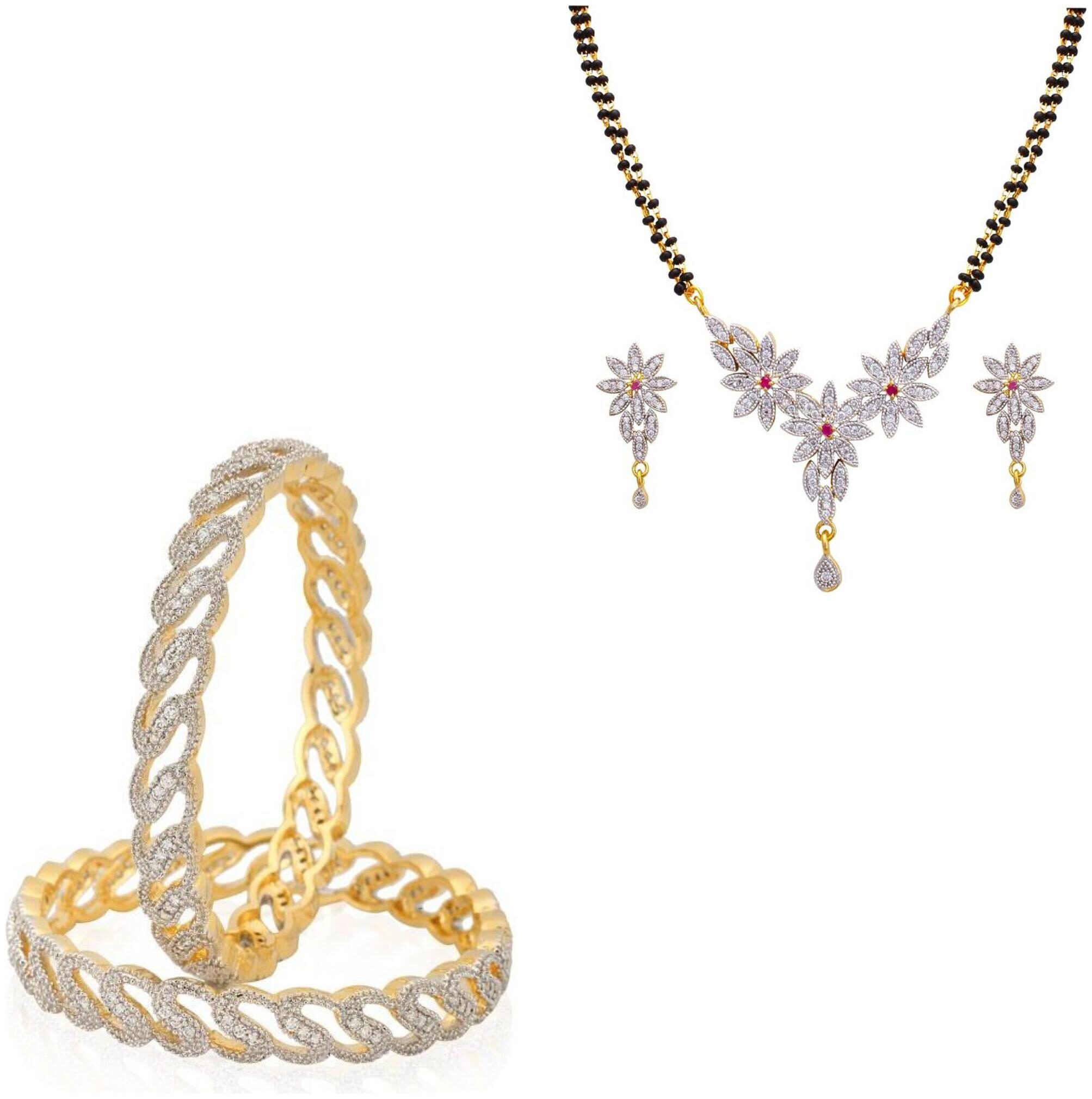 

JDX Gold Plated American Diamond Bangle With Necklace Set For Girl women
