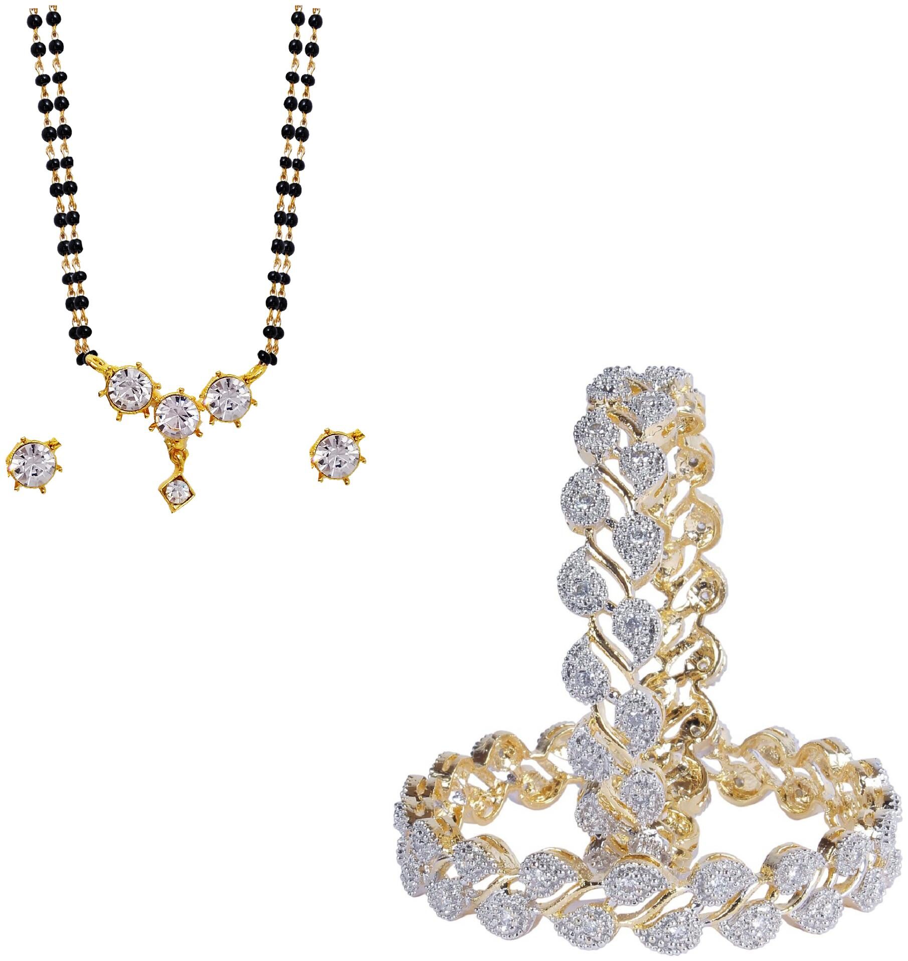 

JDX Gold Plated American Diamond Bangle With Necklace Set For Girl women