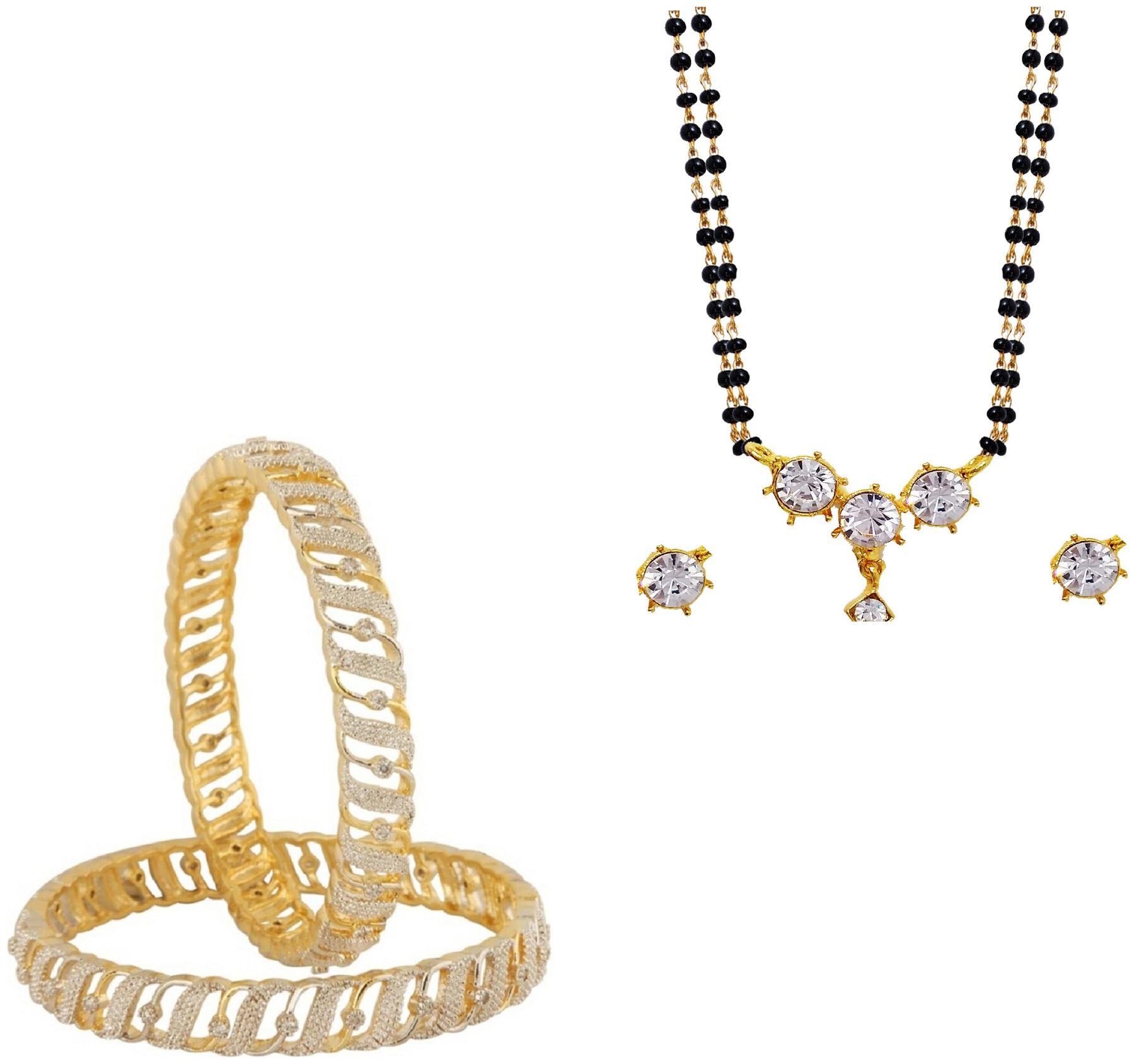 

JDX Gold Plated American Diamond Bangle With Necklace Set For Girl women
