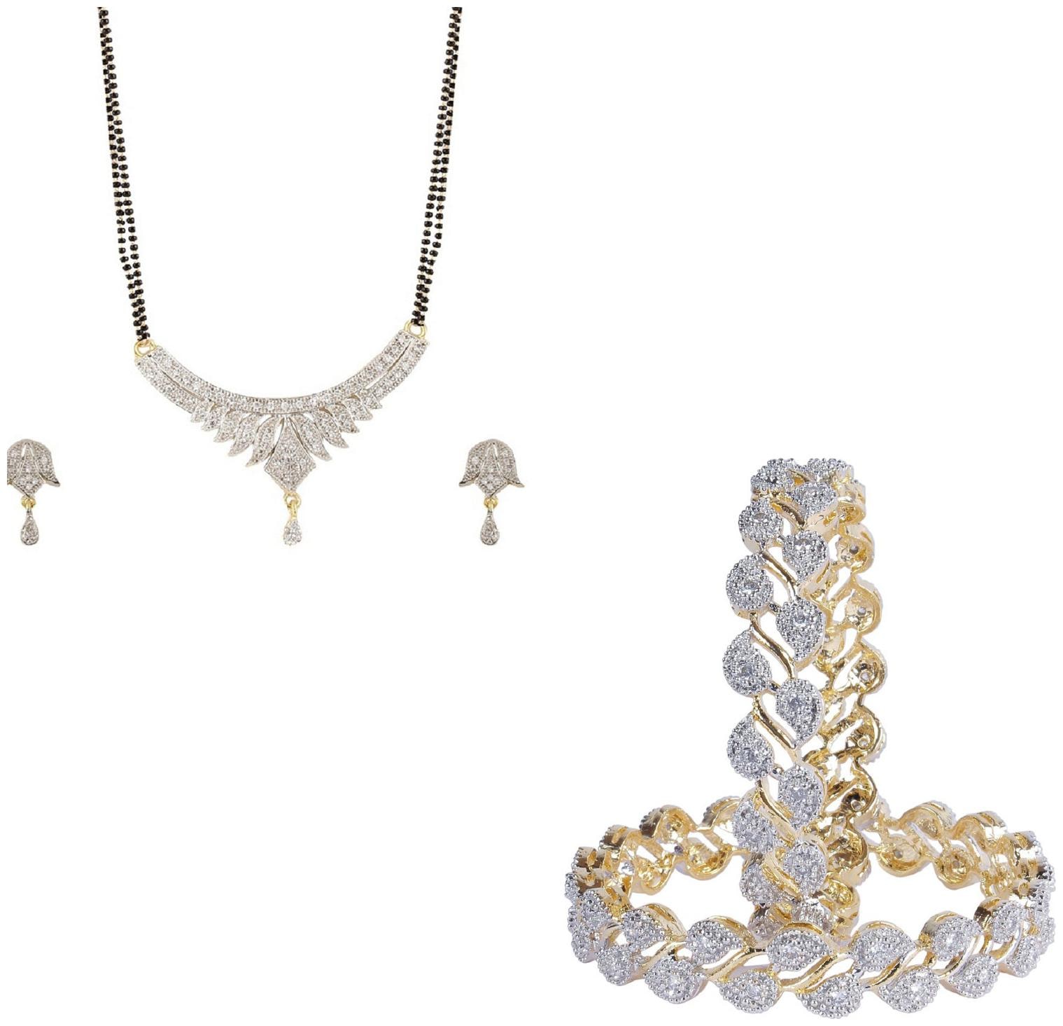 

JDX Gold Plated American Diamond Bangle With Necklace Set For Girl women