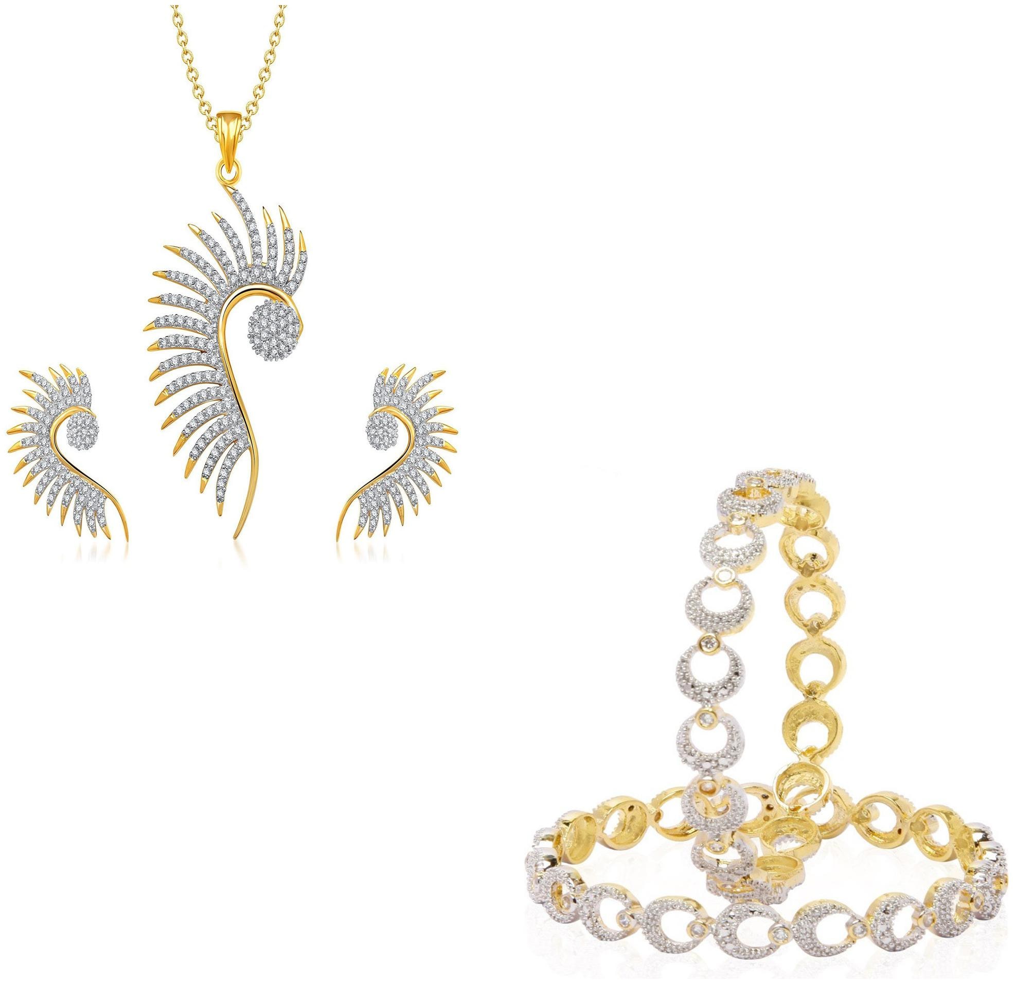 

JDX Gold Plated American Diamond Bangle With Necklace Set For Girl women