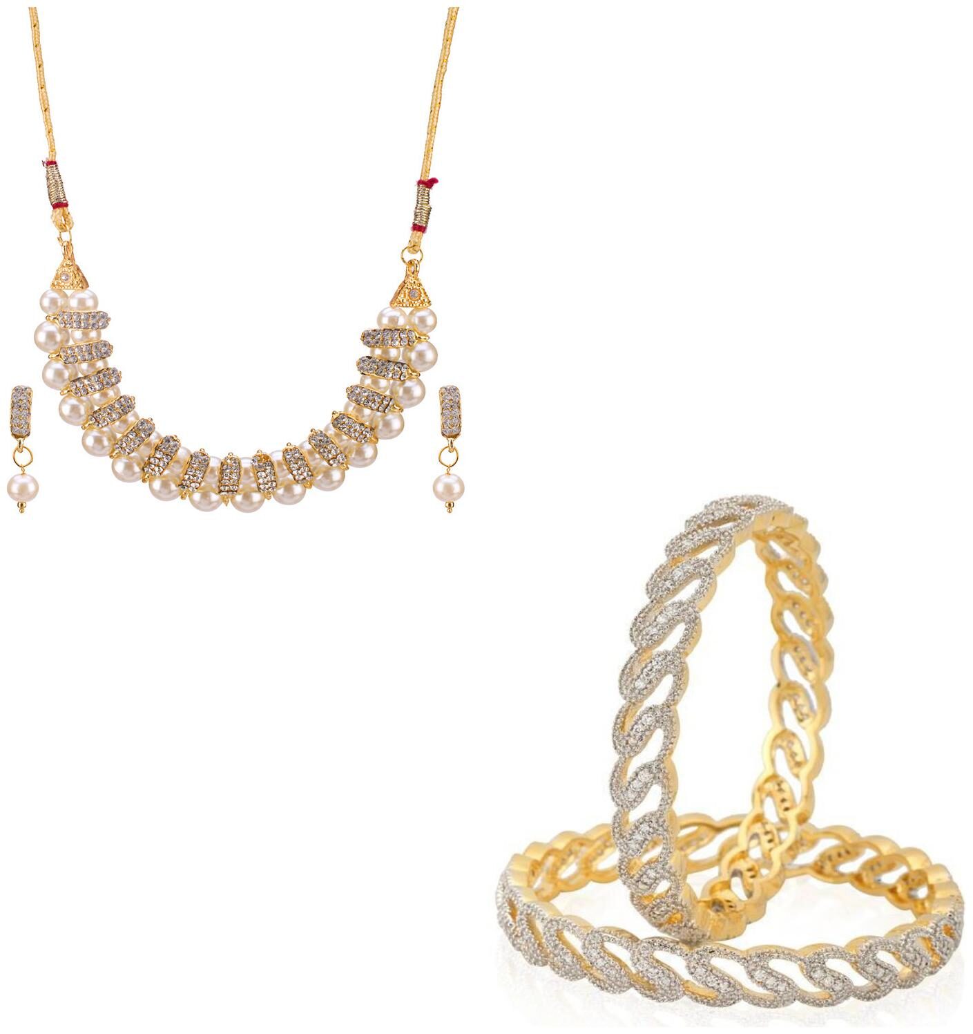 

JDX Gold Plated American Diamond Bangle With Necklace Set For Girl women