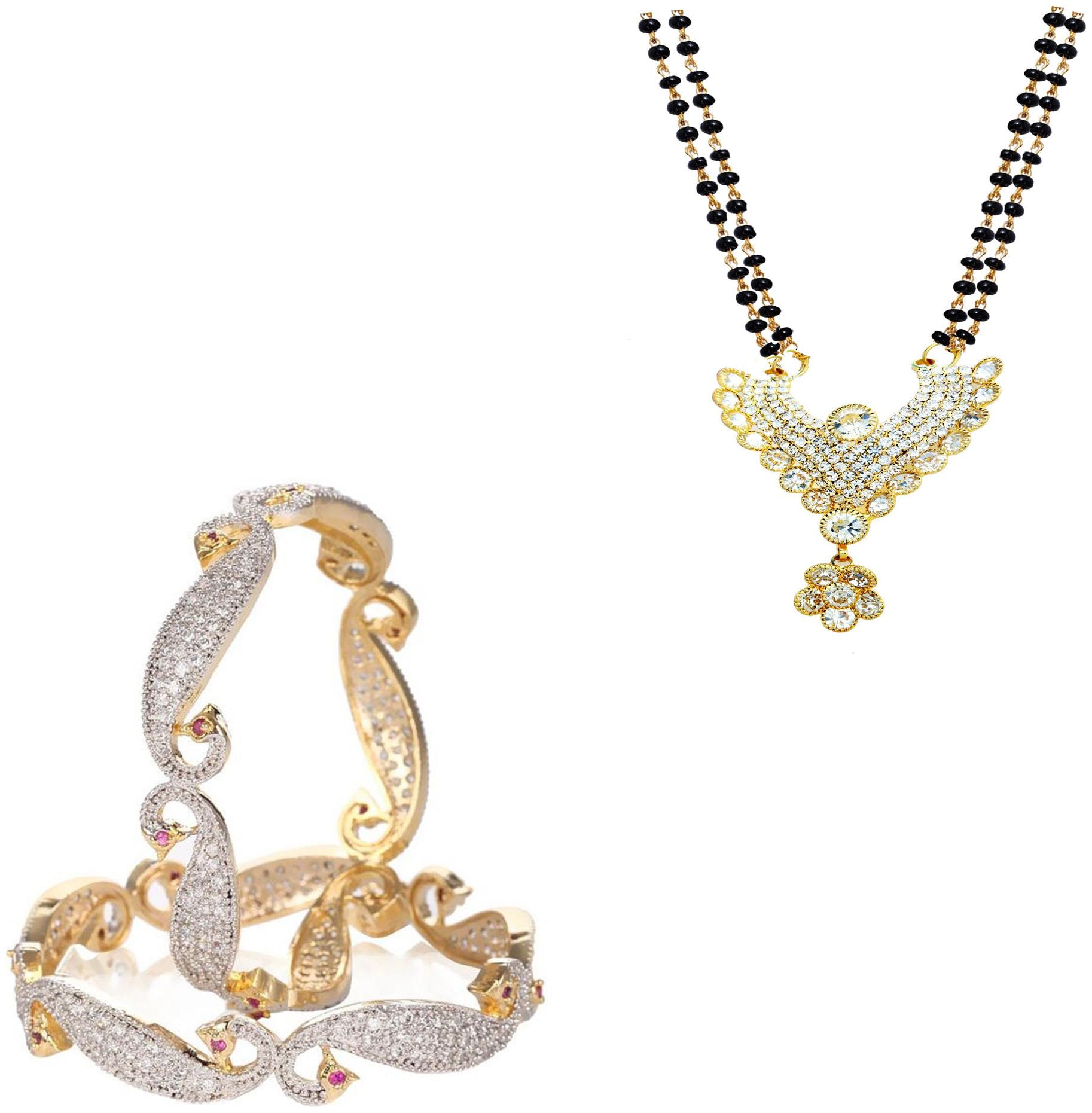 

JDX Gold Plated American Diamond Bangle With Necklace Set For Girl women