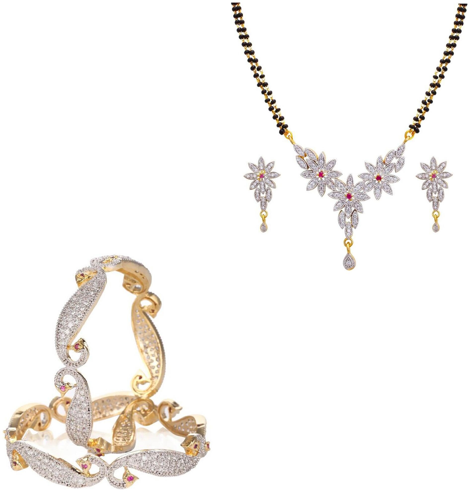 

JDX Gold Plated American Diamond Bangle With Necklace Set For Girl women