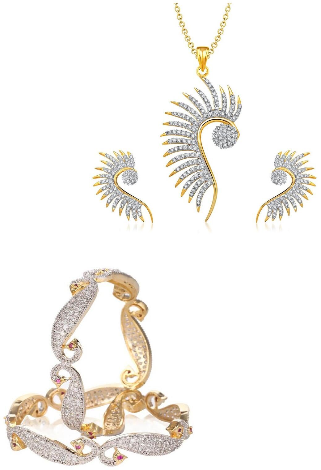 

JDX Gold Plated American Diamond Bangle With Necklace Set For Girl women