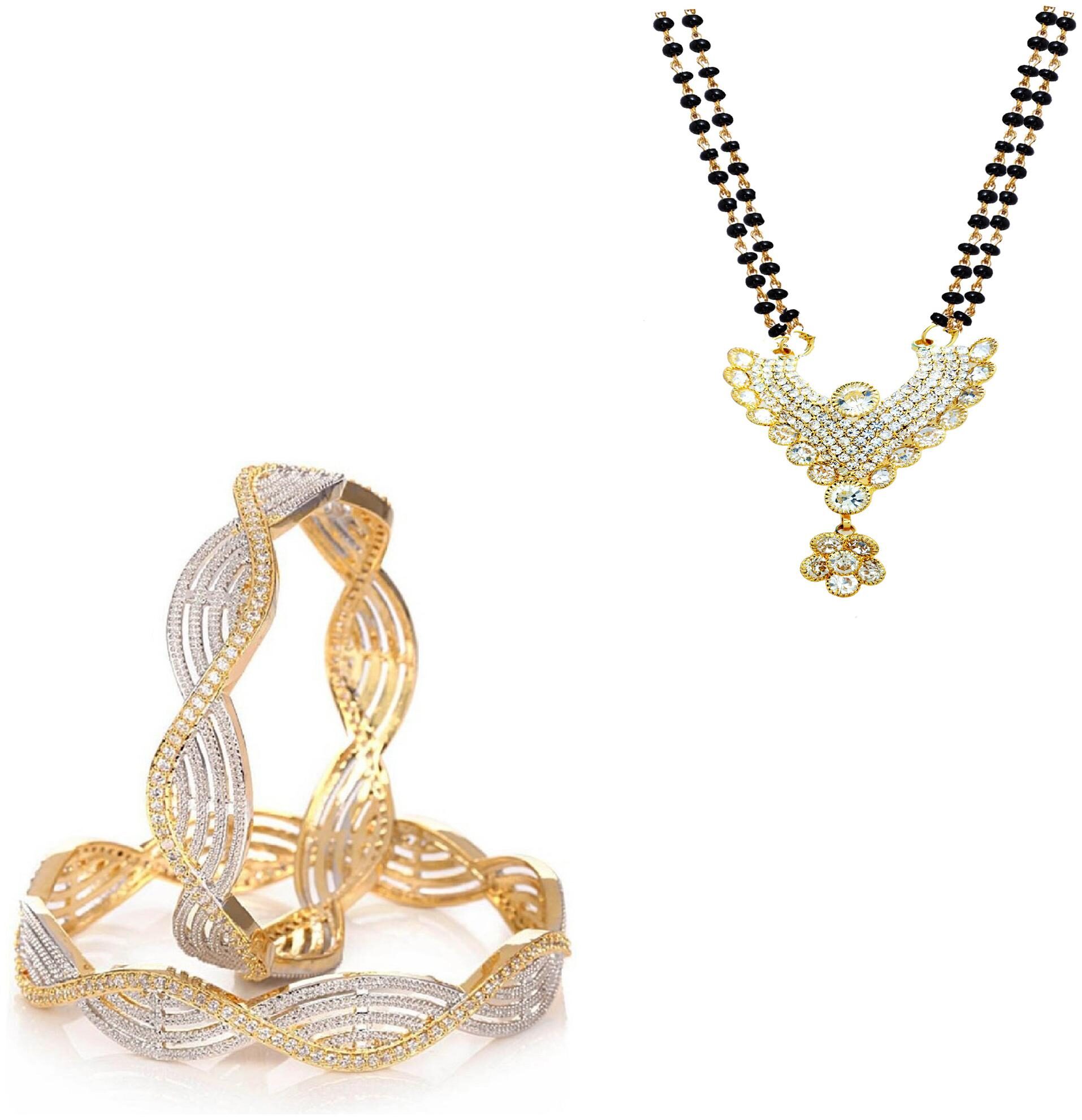 

JDX Gold Plated American Diamond Bangle With Necklace Set For Girl women