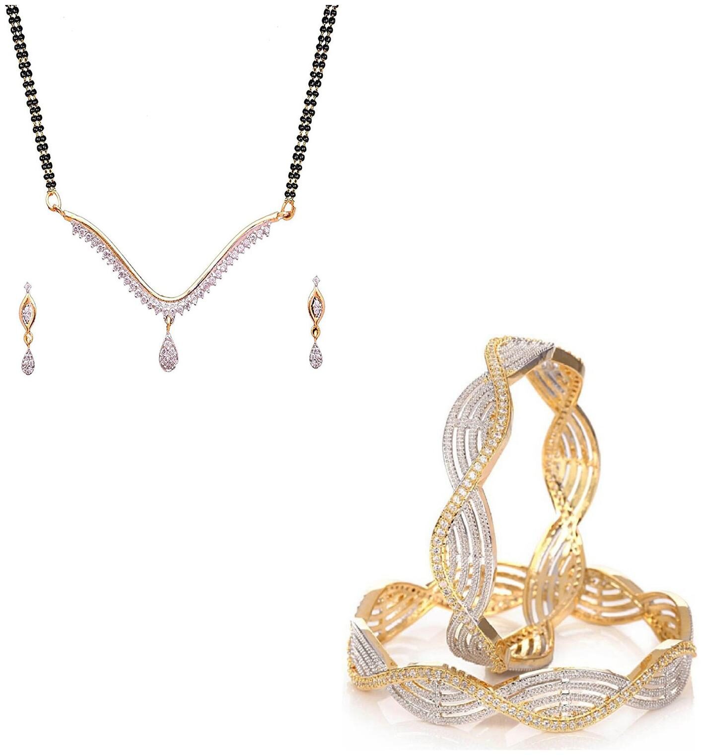 

JDX Gold Plated American Diamond Bangle With Necklace Set For Girl women