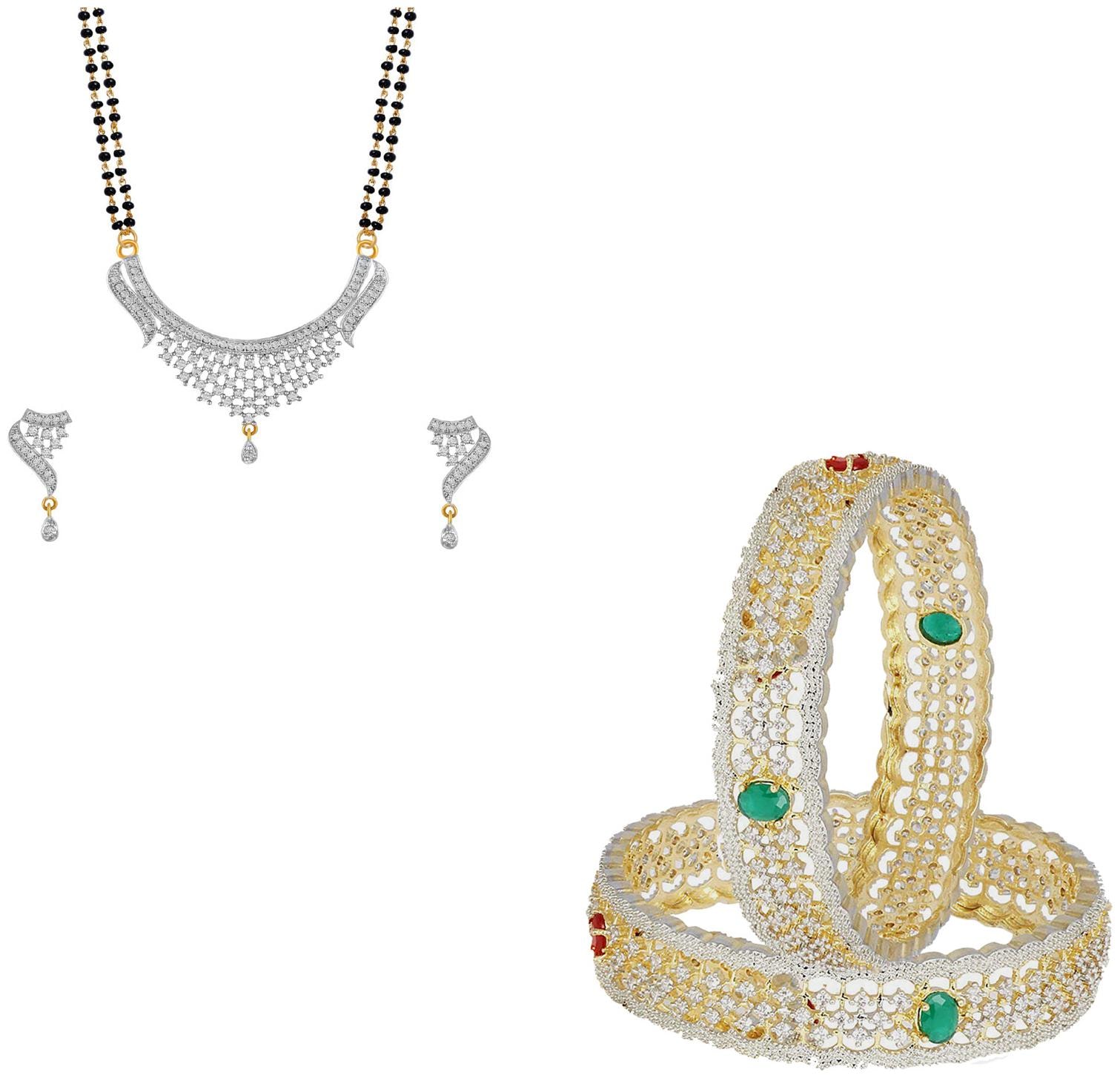 

JDX Gold Plated American Diamond Bangle With Necklace Set For Girl women