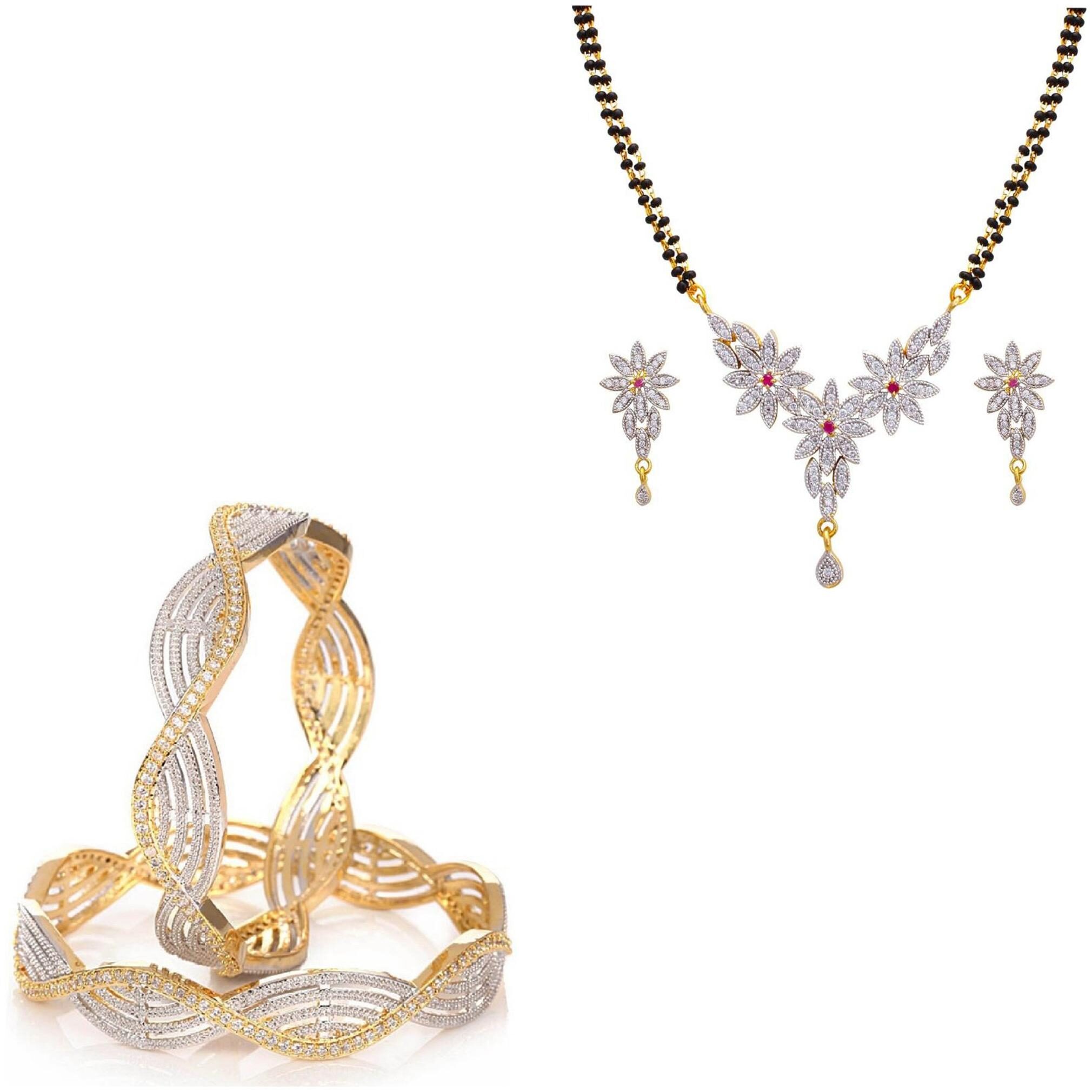 

JDX Gold Plated American Diamond Bangle With Necklace Set For Girl women