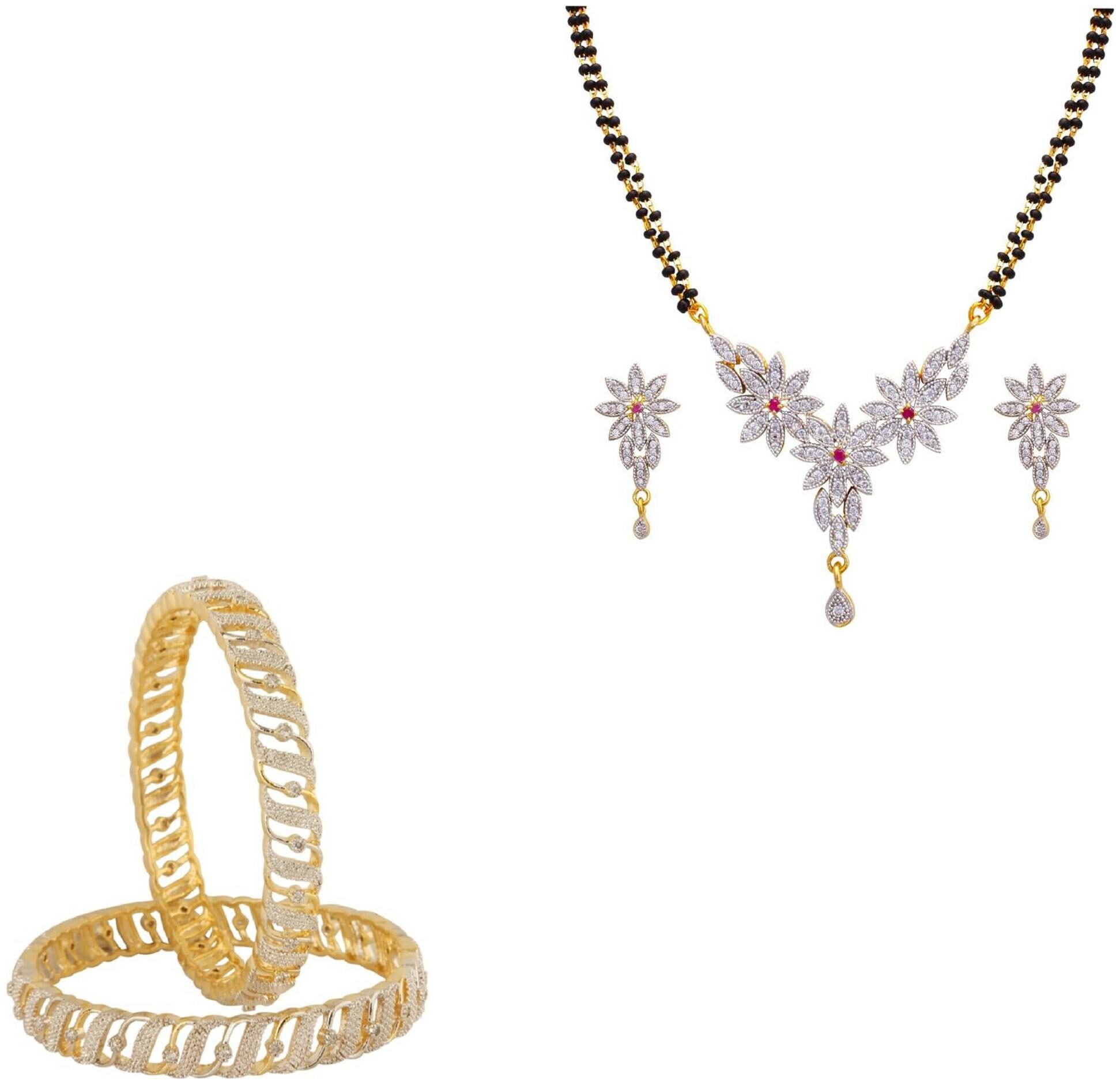 

JDX Gold Plated American Diamond Bangle With Necklace Set For Girl women