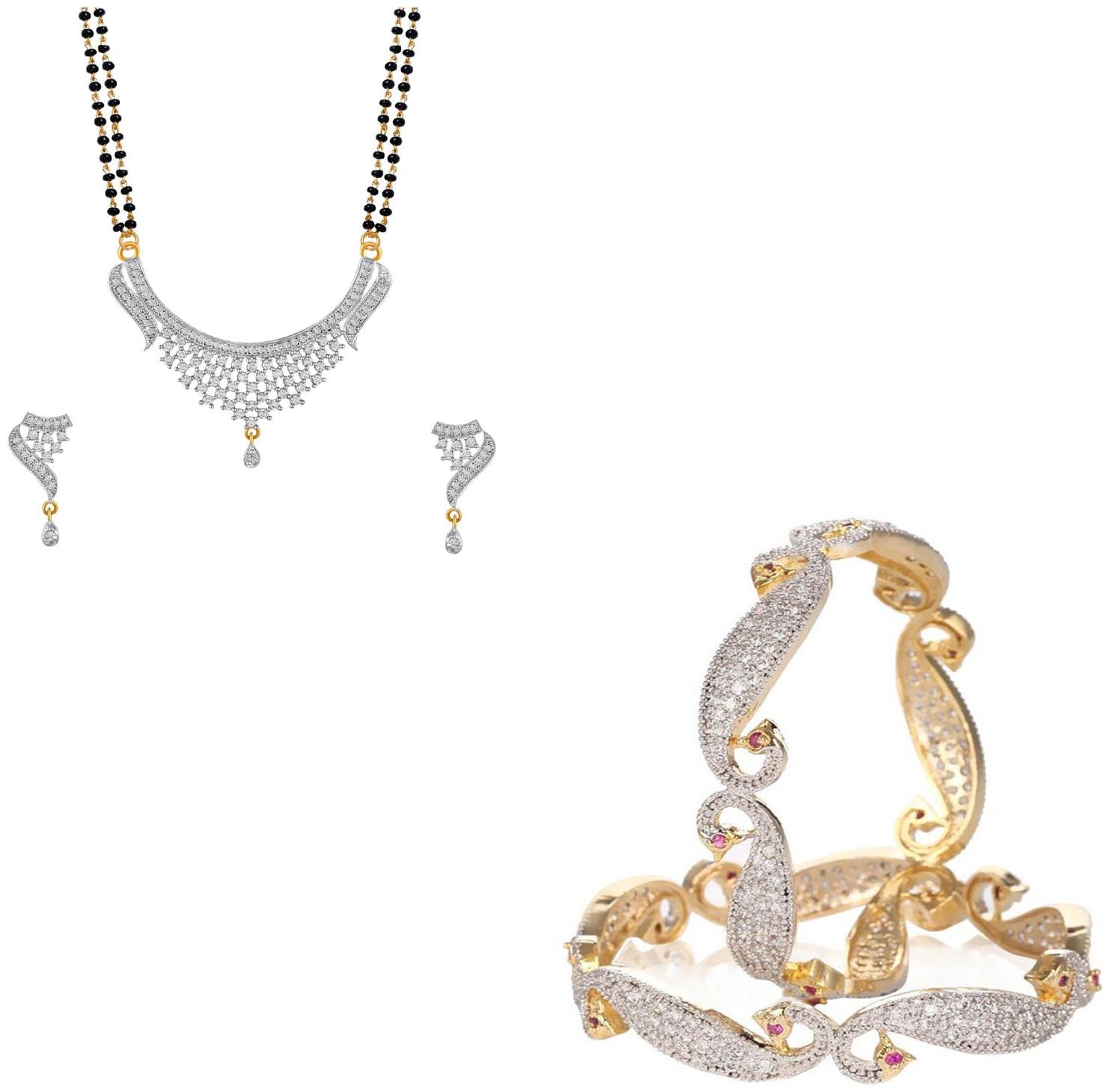 

JDX Gold Plated American Diamond Bangle With Necklace Set For Girl women