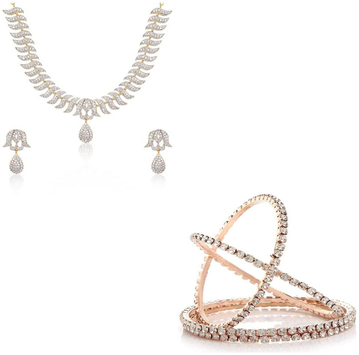 

JDX Gold Plated American Diamond Bangle With Necklace Set For Girl women