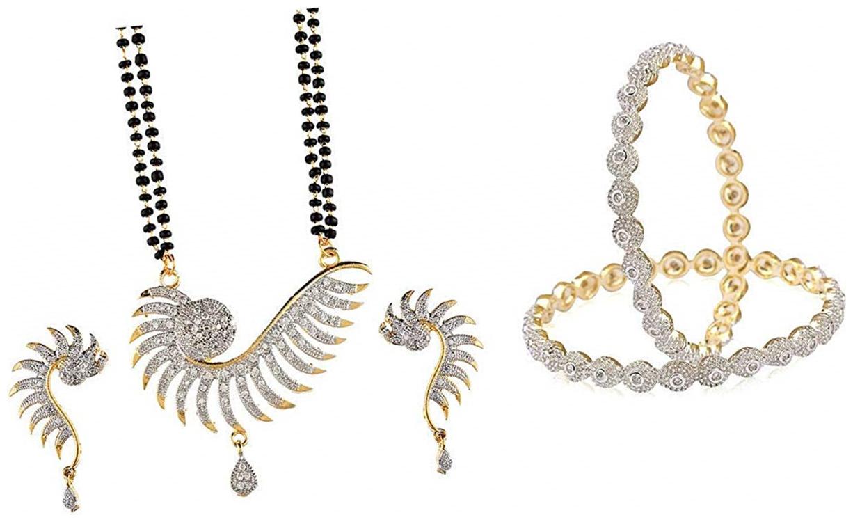 

JDX Gold Plated Mangalsutra With Bangle Combo Fancy partywear Combo For Girl women