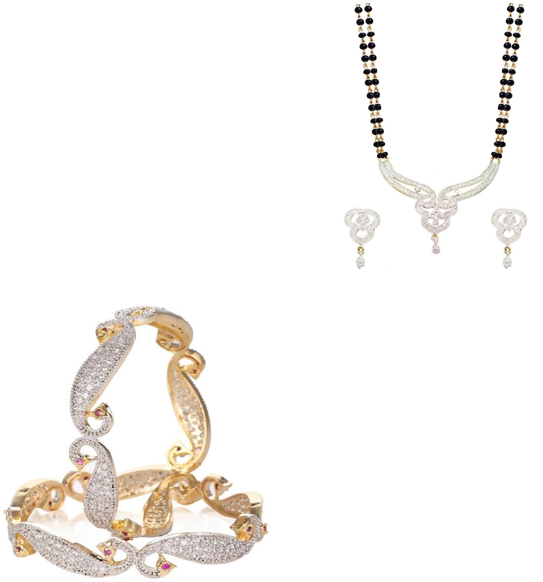 

JDX Gold Plated American Diamond Bangle With Necklace Set For Girl women